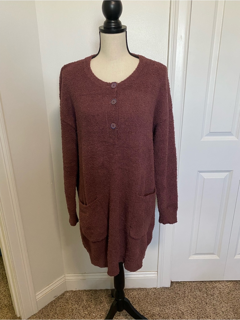 NATURAL LIFE Plush Textured Cardigan - Mauve